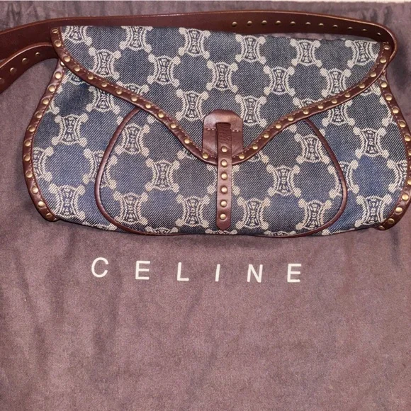 Celine Denim and Brown leather Studded Shoulder Bag - Picture 16 of 16